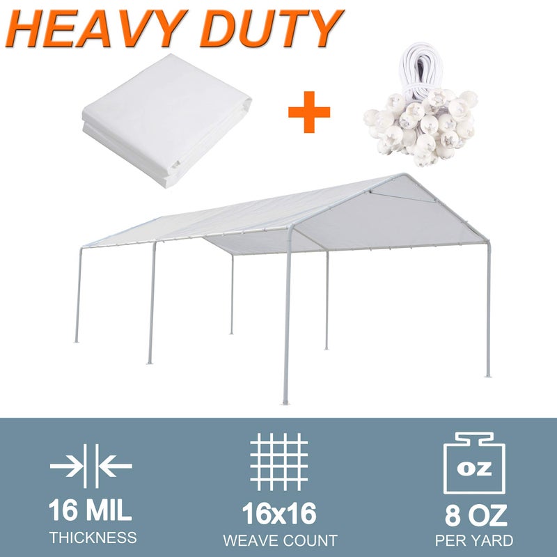 Thanaddo 10 x 20 Ft Carport Replacement Canopy Cover Garage Top Tent Shelter Tarp with Free 44 Ball Bungee Cords,White(Only Cover, Frame Not Include) (10x20 White) - Image 3