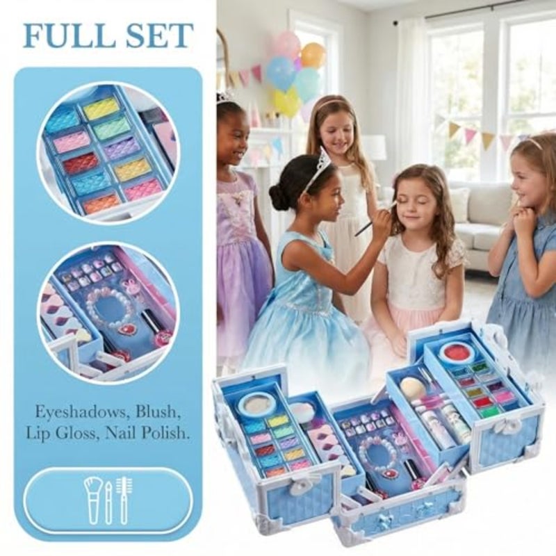 Makeup Kit - Blue Washable Makeup Set for Girls Aged 5-7+ with Portable Makeup Box, Lipstick, Eye Shadows and More - Image 5