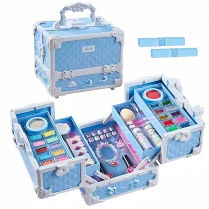 Makeup Kit - Blue Washable Makeup Set for Girls Aged 5-7+ with Portable Makeup Box, Lipstick, Eye Shadows and More - Image 1