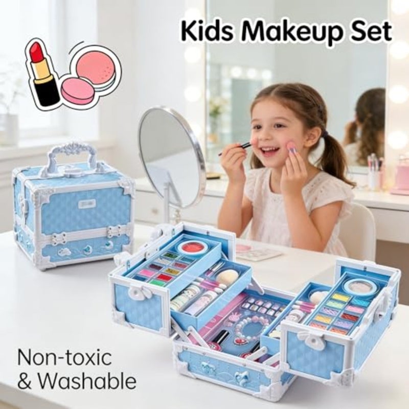 Makeup Kit - Blue Washable Makeup Set for Girls Aged 5-7+ with Portable Makeup Box, Lipstick, Eye Shadows and More - Image 3