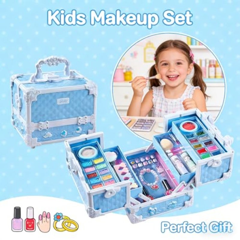 Makeup Kit - Blue Washable Makeup Set for Girls Aged 5-7+ with Portable Makeup Box, Lipstick, Eye Shadows and More - Image 4
