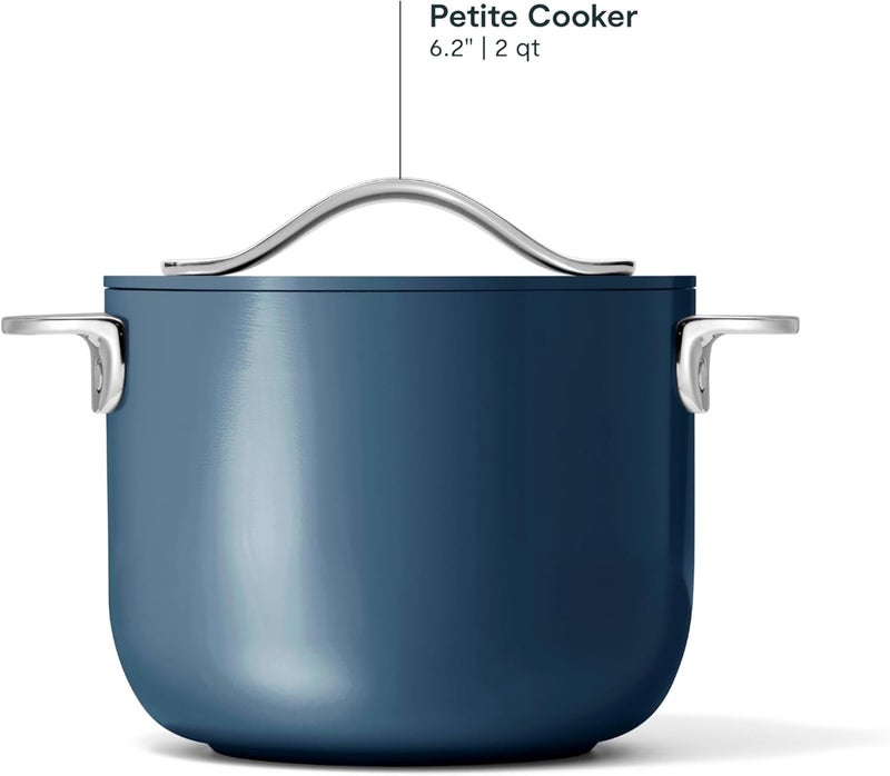Caraway Petite Cooker - 2 Qt Ceramic Coated Pot - Free From Forever Chemicals - Perfect for Rice, Grains, or Sauces - Navy - Image 3