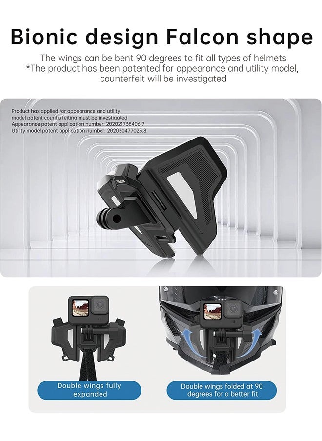 TELESIN - TELESIN Helmet Mount Chin Strap Clamp Motorcycle Dirt Bike Mounts Holder Accessories for GoPro Max 12 11 10 9 8 7 6 5 Insta360 X3 X4 Go3 Ace Pro DJI Action 3 4 Osmo Pocket 3 Camera Head View Accessory - Image 1