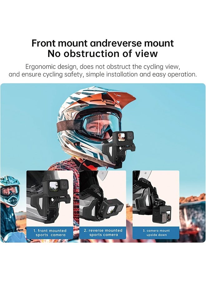 TELESIN - TELESIN Helmet Mount Chin Strap Clamp Motorcycle Dirt Bike Mounts Holder Accessories for GoPro Max 12 11 10 9 8 7 6 5 Insta360 X3 X4 Go3 Ace Pro DJI Action 3 4 Osmo Pocket 3 Camera Head View Accessory - Image 1