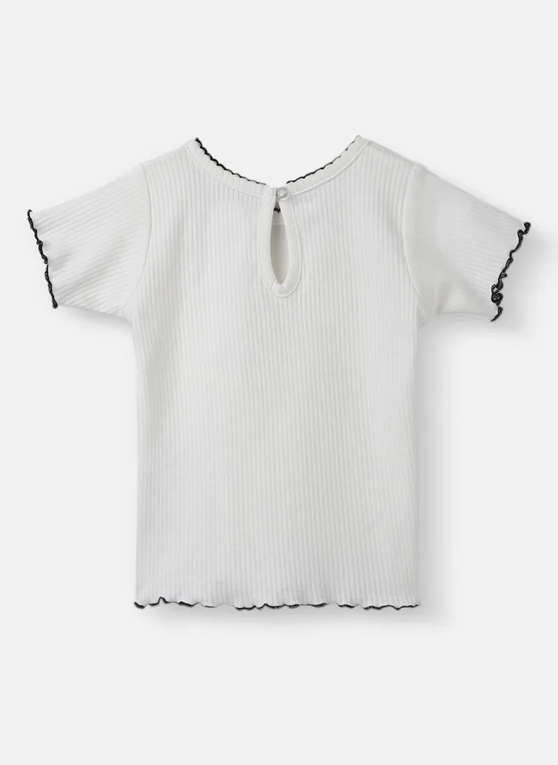 Nautinati Nautinati Girls' White Babydoll Cotton Tee with Black Trim | Age 12–18M