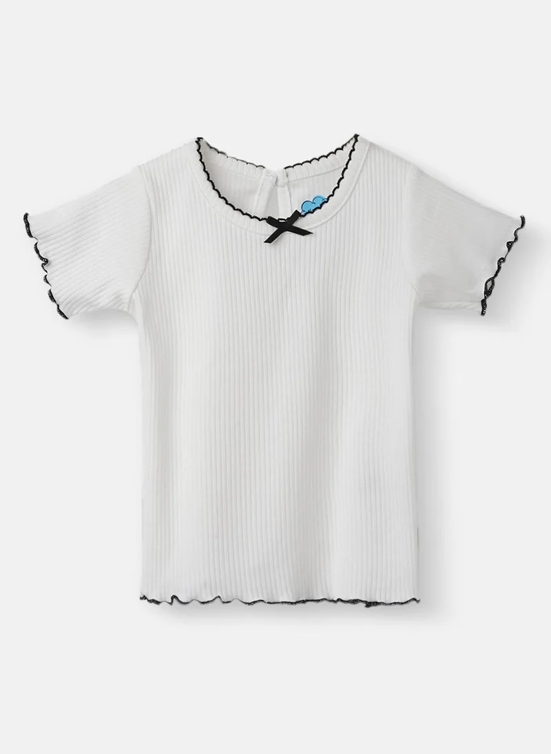 Nautinati Nautinati Girls' White Babydoll Cotton Tee with Black Trim | Age 12–18M