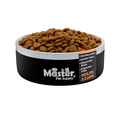 Master Pet Supply Stainless Steel Dog Bowls - 25 oz, Heavy Duty - Black Velvet, Double Wall Extra-Thick Insulated, Non-Slip Pet Water Bowl for Dogs, Cats & Pets, Anti Rust Metal, Dish Washer Safe - Image 1
