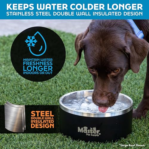 Master Pet Supply Stainless Steel Dog Bowls - 25 oz, Heavy Duty - Black Velvet, Double Wall Extra-Thick Insulated, Non-Slip Pet Water Bowl for Dogs, Cats & Pets, Anti Rust Metal, Dish Washer Safe - Image 4