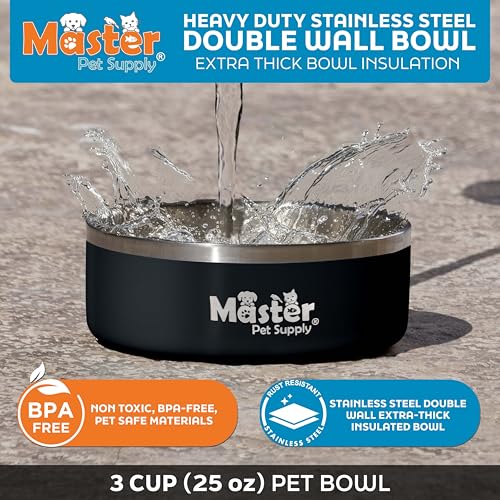 Master Pet Supply Stainless Steel Dog Bowls - 25 oz, Heavy Duty - Black Velvet, Double Wall Extra-Thick Insulated, Non-Slip Pet Water Bowl for Dogs, Cats & Pets, Anti Rust Metal, Dish Washer Safe - Image 3