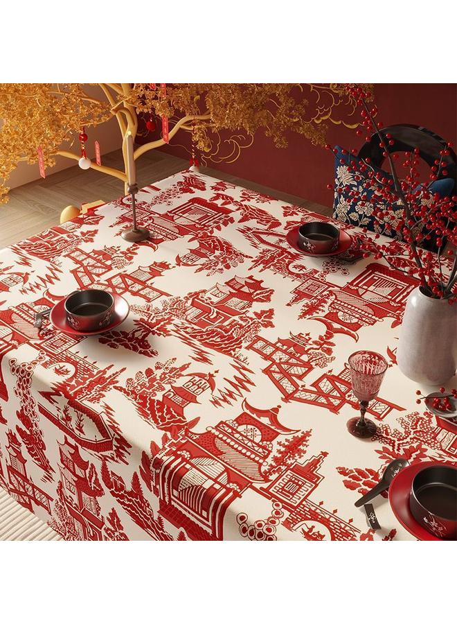 Bluejw 2025 New Year Atmosphere Tablecloth Year Of The Snake Spring Festival Tea Table Cloth Light Luxury Design Sense Waterproof New Year Tablecloth Red - Image 1