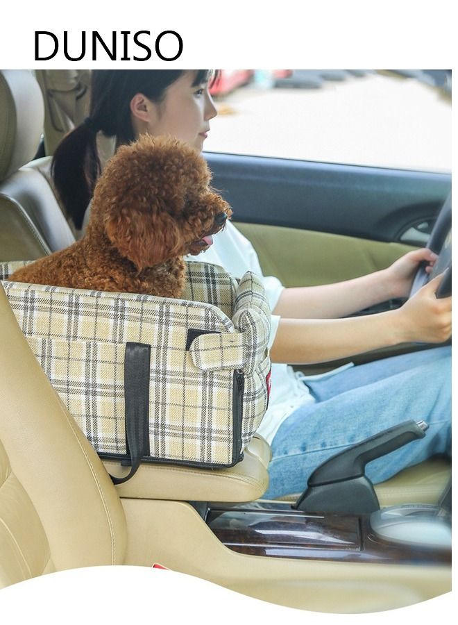 DUNISO Pet Car Booster Seat Portable Console Dogs Cats Car Bed Comfortable Pet Armrest Car Seat with Safety Tethers Detachable Travel Pet Car Console Seat - Image 1