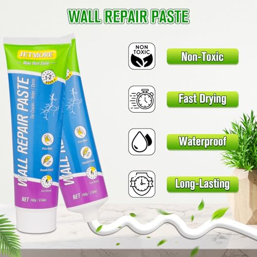 Jetmore 12 Pcs Drywall Repair Kit, 3 × 3.5 oz (100g Each) Spackle, Wall Repair Paste, Wall Putty, Wall Hole Filler with Putty Knife & Sanding Pad for Nail Holes, Cracks, Dents, Wall Mending Agent - Image 4