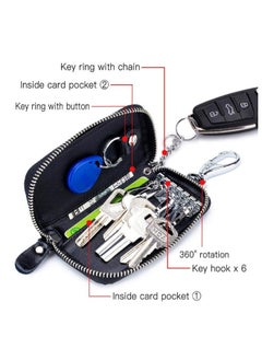 Generic Car key Case, Leather Car Smart Key Fob Case, Portable Car Key Organizer Case, Keyring Zipper Bag, with Keychain,  for Men and Women  - Image 4