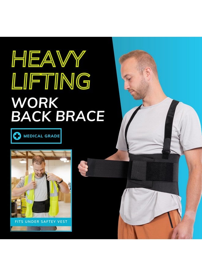 BraceAbility BraceAbility Work Back Brace - Industrial Lower Back Pain Protection Belt for Men and Women, Construction, Moving, Warehouse Jobs - Removable Suspender Shoulder Straps for Heavy Lifting Safety (L)  - Image 3