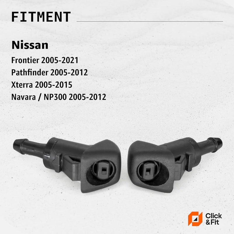 Click&Fit Windshield Washer Nozzles 2pcs compatible with Nissan Frontier Navara 2005-2021 Pathfinder 2005-2012 Xterra 2005-2015 Kicks 2009-2021 – Wiper washer sprayers with hose replaces 28933-ZP70A - Image 2