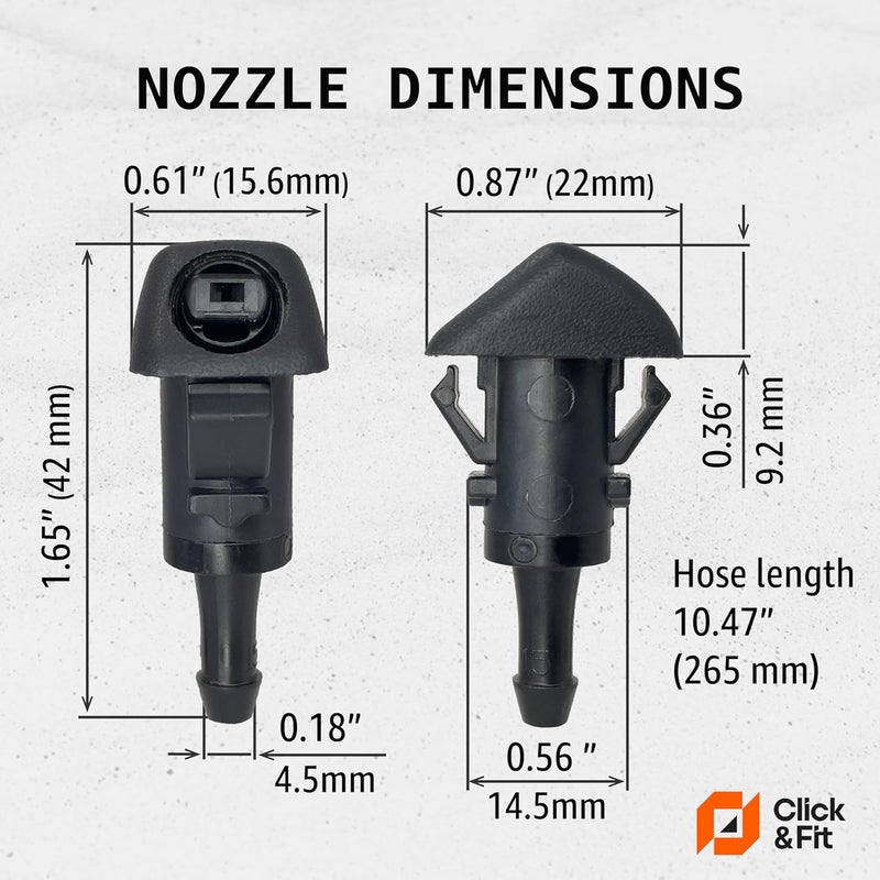 Click&Fit Windshield Washer Nozzles 2pcs compatible with Nissan Frontier Navara 2005-2021 Pathfinder 2005-2012 Xterra 2005-2015 Kicks 2009-2021 – Wiper washer sprayers with hose replaces 28933-ZP70A - Image 4