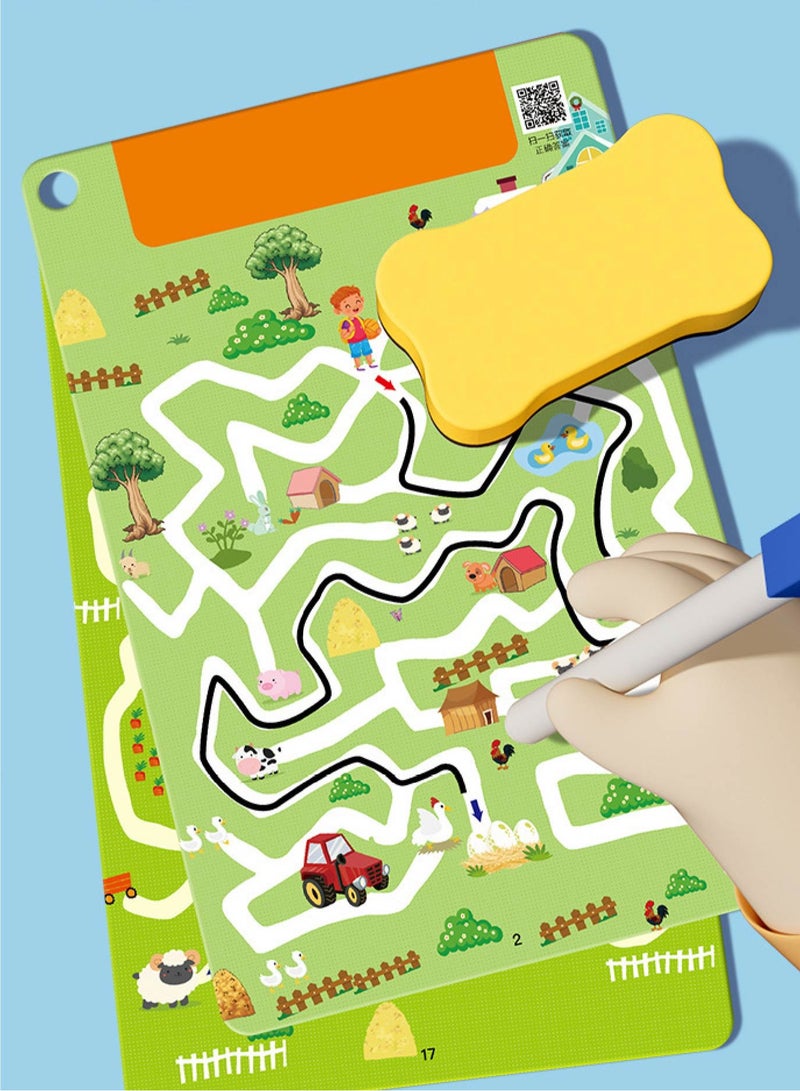 3-Stage Reusable Maze Cards for Kids 3+ - 30 Scenes on 15 Thick Cards! Dry-Erase Focus Trainer to Boost Logic & Pre-Writing Skills (Progressive Challenge) - Image 2