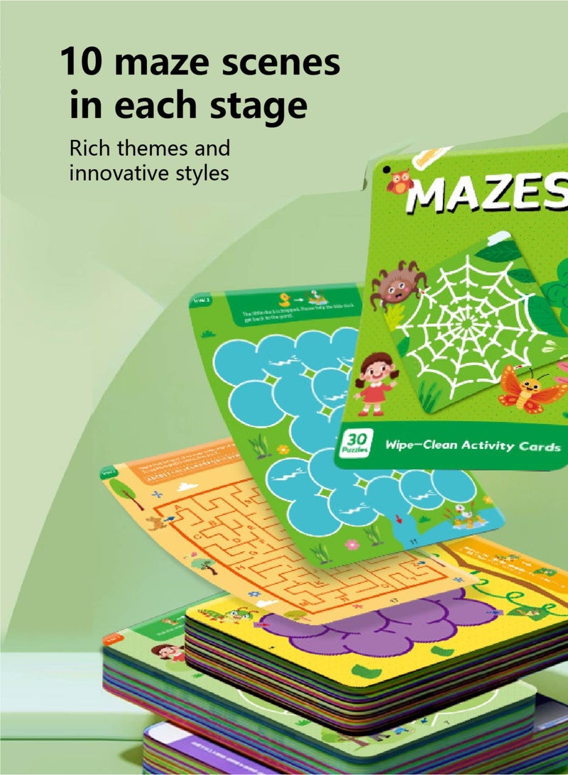 3-Stage Reusable Maze Cards for Kids 3+ - 30 Scenes on 15 Thick Cards! Dry-Erase Focus Trainer to Boost Logic & Pre-Writing Skills (Progressive Challenge) - Image 5