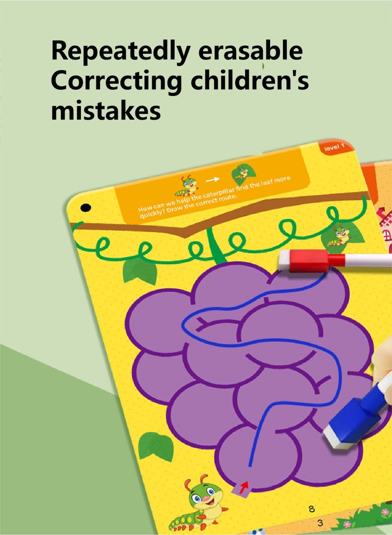 3-Stage Reusable Maze Cards for Kids 3+ - 30 Scenes on 15 Thick Cards! Dry-Erase Focus Trainer to Boost Logic & Pre-Writing Skills (Progressive Challenge) - Image 4