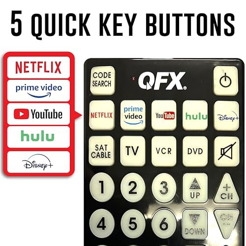 QFX REM-115 8 in 1 Large Jumbo Universal Remote Control for RCA, Sony, Philips, Samsung, GE, Zenith, Panasonic, Sharp, Toshiba, Daewoo, Hitachi, Sanyo, LG, JVC, Mitsubishi, Emerson, Magnavox - Image 5
