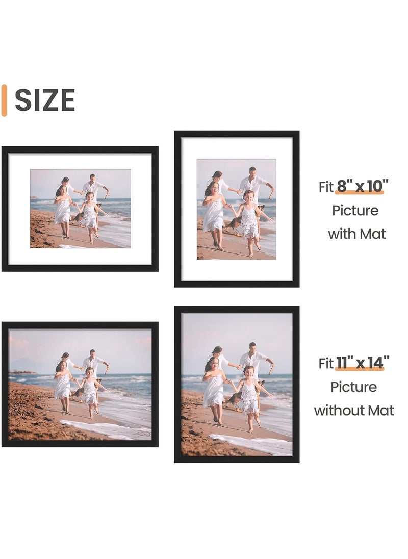 Decorhills - DECORHILLS 11x14 Picture Frame Set of 5, Display 8x10 Photos with Mat or 11x14 Without Mat, Wall Gallery Photo Black - Image 1