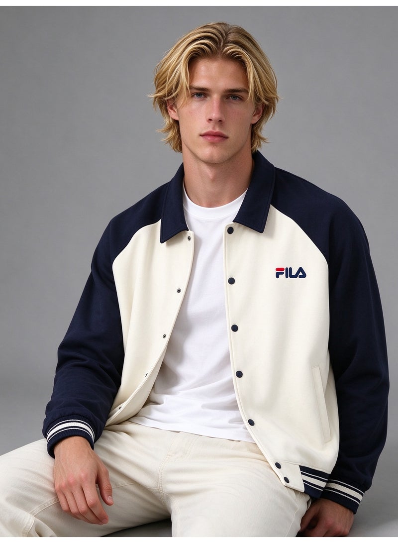 FILA Color-Blocked Lapel Collar Contrast Baseball Jacket - Image 5