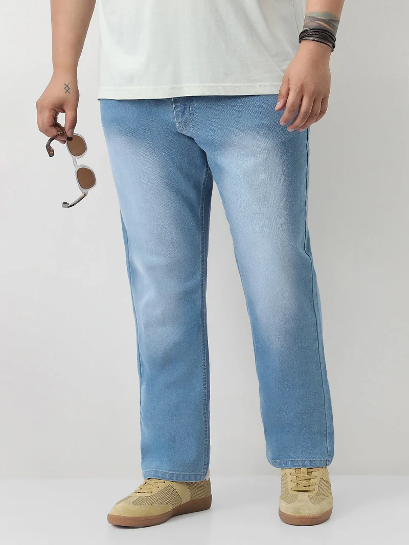 أوربانو فاشن Urbano Plus Men's Light Blue Straight Fit Washed Jeans Stretchable