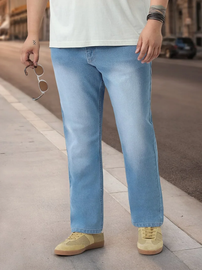 أوربانو فاشن Urbano Plus Men's Light Blue Straight Fit Washed Jeans Stretchable
