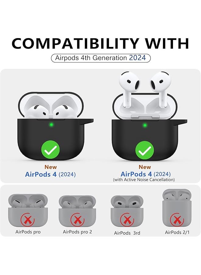 erorex - For Airpod 4 Airpods 4Th Generation Airpod 4Th Gen Case Cover With Keychain Full Protective Silicone Case Accessories Front Led Visible Black - Image 1