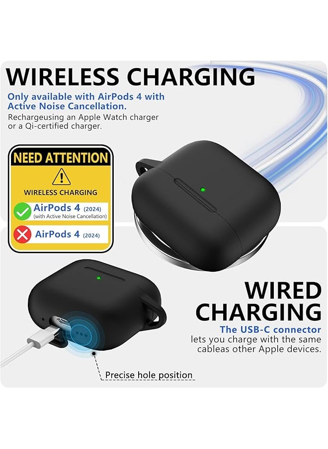 erorex - For Airpod 4 Airpods 4Th Generation Airpod 4Th Gen Case Cover With Keychain Full Protective Silicone Case Accessories Front Led Visible Black - Image 1