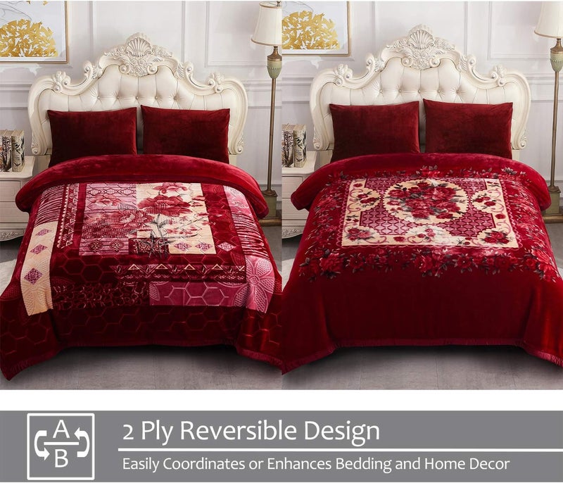 JML Fleece Blanket, Plush Blanket King Size 85" x 93", 10 Pounds Heavy Korean Style Mink Blanket - Silky Soft and Warm, 2 Ply A&B Printed Raschel Bed Blanket, Red Rose - Image 4