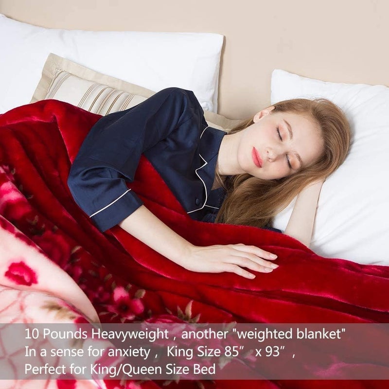 JML Fleece Blanket, Plush Blanket King Size 85" x 93", 10 Pounds Heavy Korean Style Mink Blanket - Silky Soft and Warm, 2 Ply A&B Printed Raschel Bed Blanket, Red Rose - Image 3