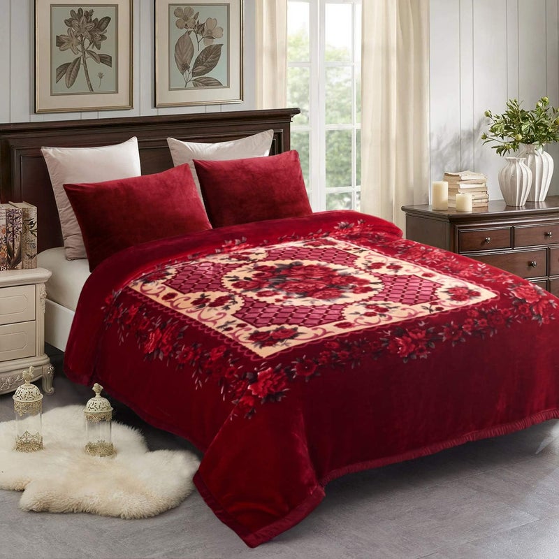 JML Fleece Blanket, Plush Blanket King Size 85" x 93", 10 Pounds Heavy Korean Style Mink Blanket - Silky Soft and Warm, 2 Ply A&B Printed Raschel Bed Blanket, Red Rose - Image 2