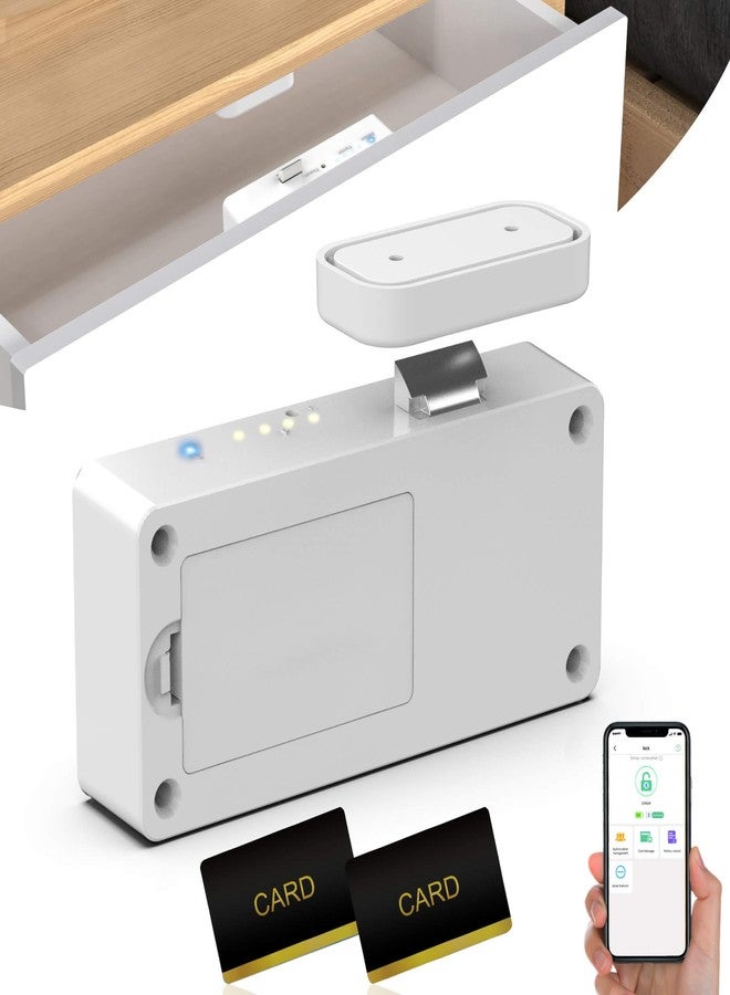 eLinkSmart Smart Cabinet Lock, Hidden No Drill Adhesive Magnetic Baby Proofing Child Proof Drawer Locks, Keyless RFID Bluetooth Cabinet Locks for Adults File Kitchen Cupboard Closet Liquor - White - Image 1