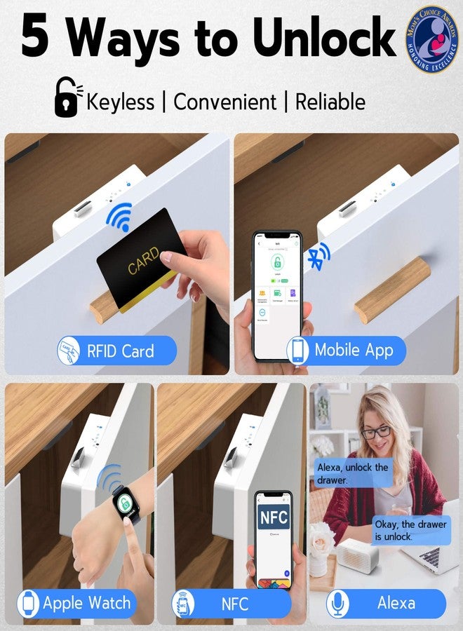eLinkSmart Smart Cabinet Lock, Hidden No Drill Adhesive Magnetic Baby Proofing Child Proof Drawer Locks, Keyless RFID Bluetooth Cabinet Locks for Adults File Kitchen Cupboard Closet Liquor - White - Image 2