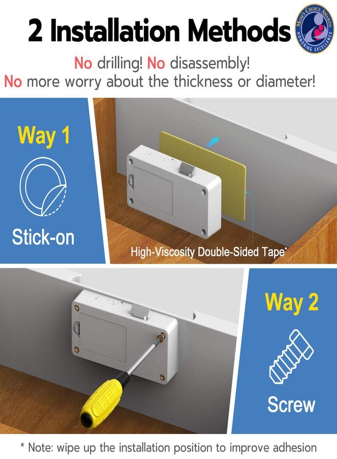 eLinkSmart Smart Cabinet Lock, Hidden No Drill Adhesive Magnetic Baby Proofing Child Proof Drawer Locks, Keyless RFID Bluetooth Cabinet Locks for Adults File Kitchen Cupboard Closet Liquor - White - Image 3