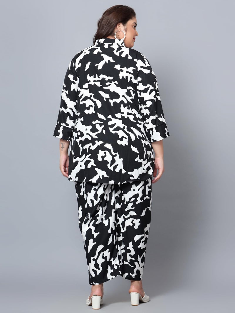 Indietoga Women Polyester Plus Size Casual Co-Ords Set (P10001440_Black & White Printed_7Xl) - Image 3