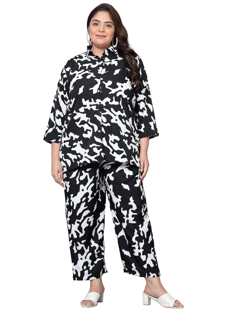 Indietoga Women Polyester Plus Size Casual Co-Ords Set (P10001440_Black & White Printed_7Xl) - Image 1