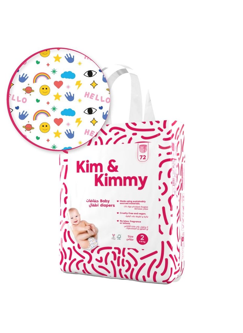 Kim & Kimmy Kim & Kimmy - Size 2 Diapers, 4 - 8kg, qty 72 - Funny Icons  - Image 1