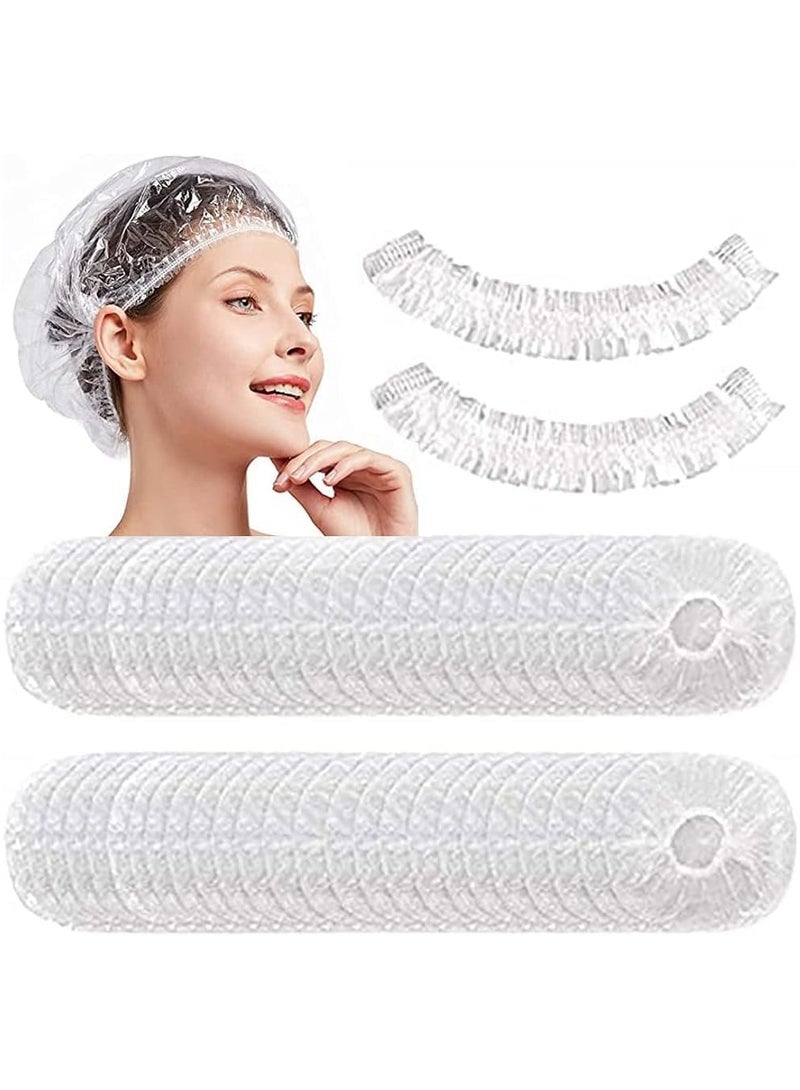 100PCS Disposable Shower Caps, Larger & Thicker Waterproof Elastic Hair Bath Cap, Clear Plastic Hair Caps for Women Men, Spa, Home Use, Hotel and Hair Salon, Beauty, Portable Travel 42cm (White) - Image 1