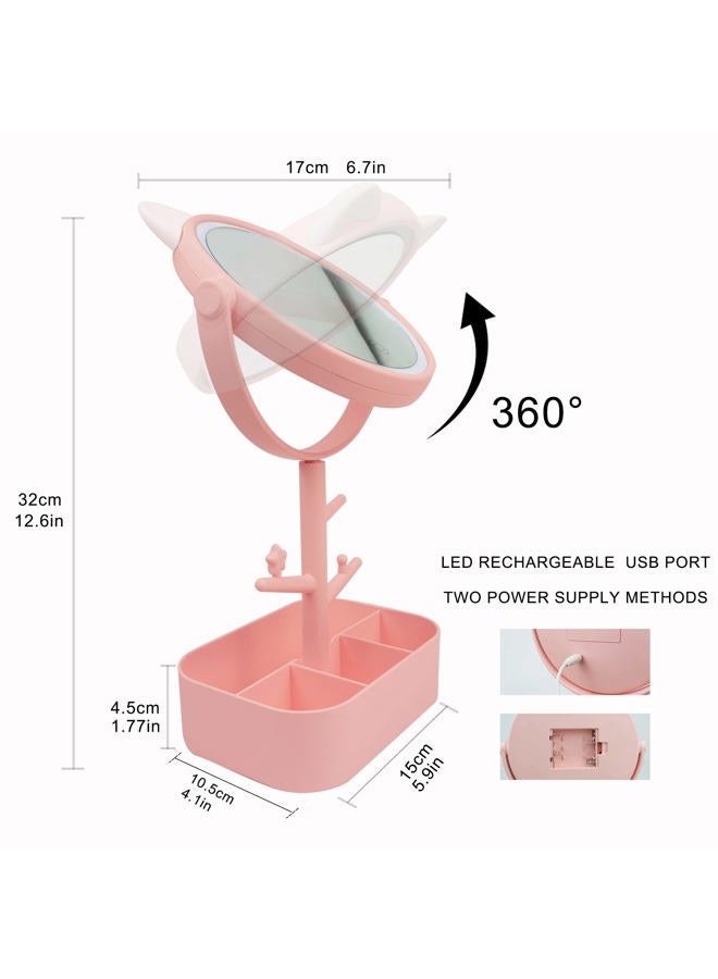 Nonebranded Vanity Mirror with Cat Ears,Makeup Mirror 3 Color Lighting Modes Light Up Mirror with LED, 360° Rotation Touch Screen - Image 4