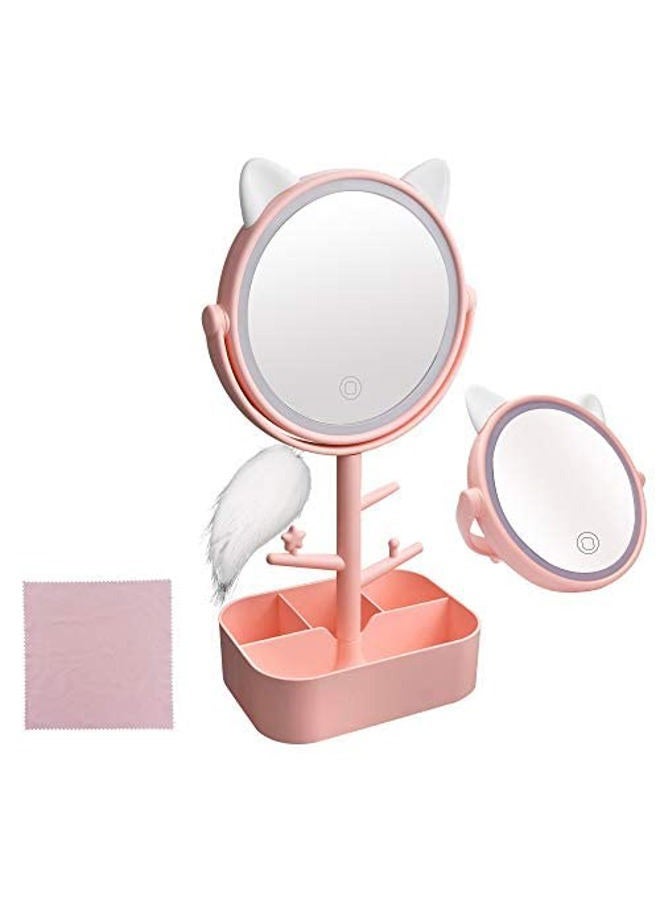 Nonebranded Vanity Mirror with Cat Ears,Makeup Mirror 3 Color Lighting Modes Light Up Mirror with LED, 360° Rotation Touch Screen - Image 1