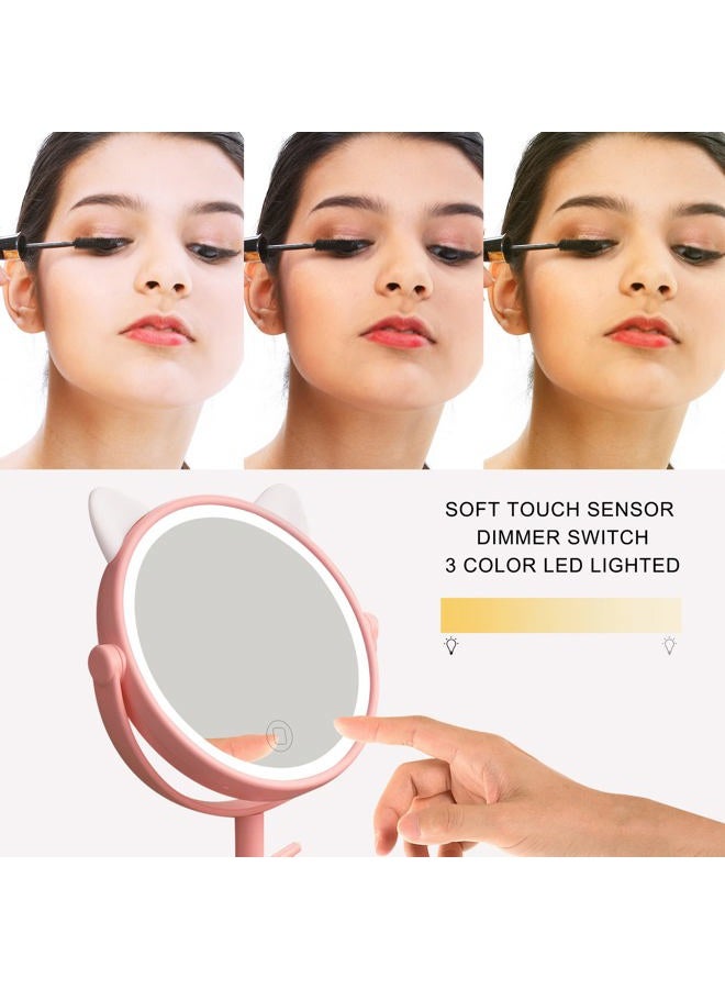 Nonebranded Vanity Mirror with Cat Ears,Makeup Mirror 3 Color Lighting Modes Light Up Mirror with LED, 360° Rotation Touch Screen - Image 3