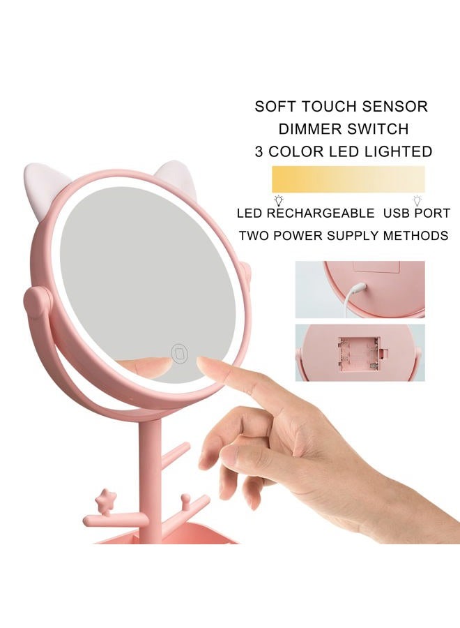 Nonebranded Vanity Mirror with Cat Ears,Makeup Mirror 3 Color Lighting Modes Light Up Mirror with LED, 360° Rotation Touch Screen - Image 2