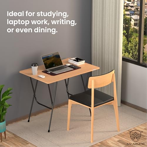 MY ARMOR Foldable Table for Home | 3x2 Ft Multipurpose Wooden Study Desk with Metal Frame | Portable Folding Computer Table for Laptop | Office Work, Dining & Study Use | Light Oak - Image 2