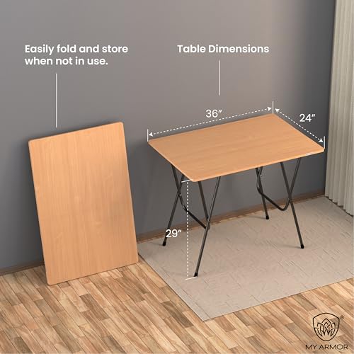 MY ARMOR Foldable Table for Home | 3x2 Ft Multipurpose Wooden Study Desk with Metal Frame | Portable Folding Computer Table for Laptop | Office Work, Dining & Study Use | Light Oak - Image 3