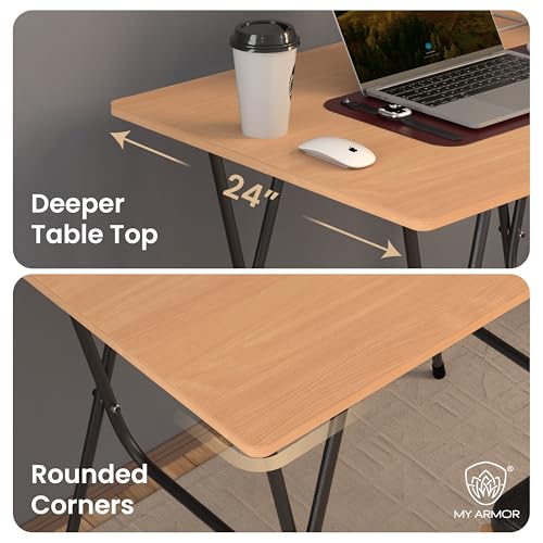 MY ARMOR Foldable Table for Home | 3x2 Ft Multipurpose Wooden Study Desk with Metal Frame | Portable Folding Computer Table for Laptop | Office Work, Dining & Study Use | Light Oak - Image 4
