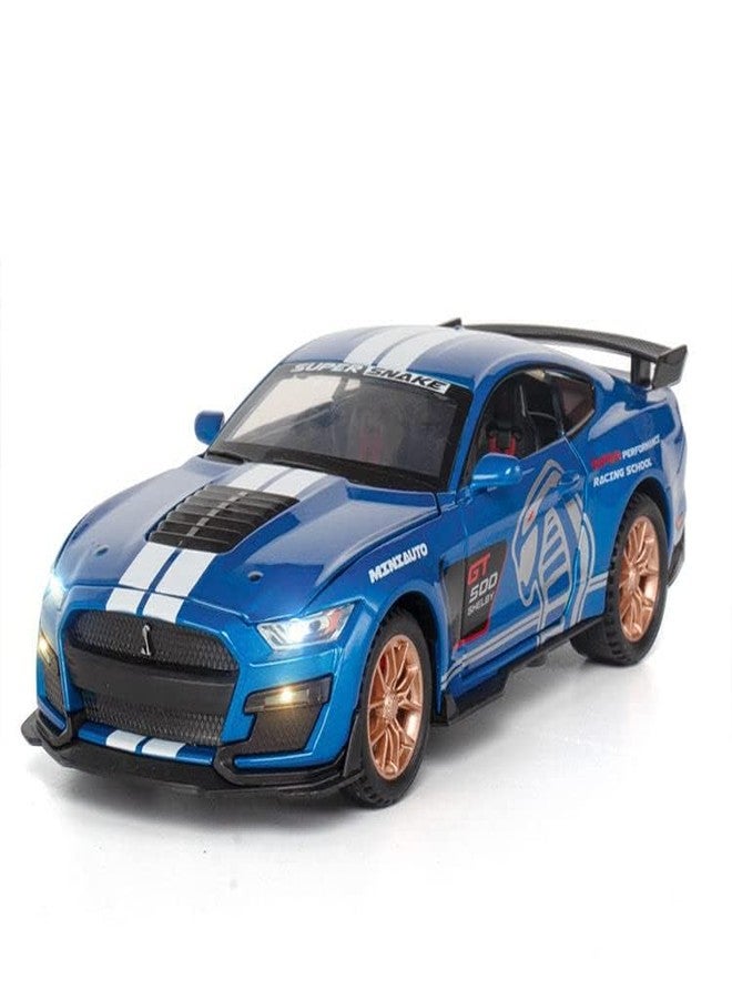 FEXXA 1:32 Scale Mustang Shelby GT500 Die-Cast Metal Car with Sport car Openable Doors Light and Sound,Pull Back Function Indoor Outdoor Toy for Kids (1:32 Mustang Shelby GT500-BLUE) - Image 1