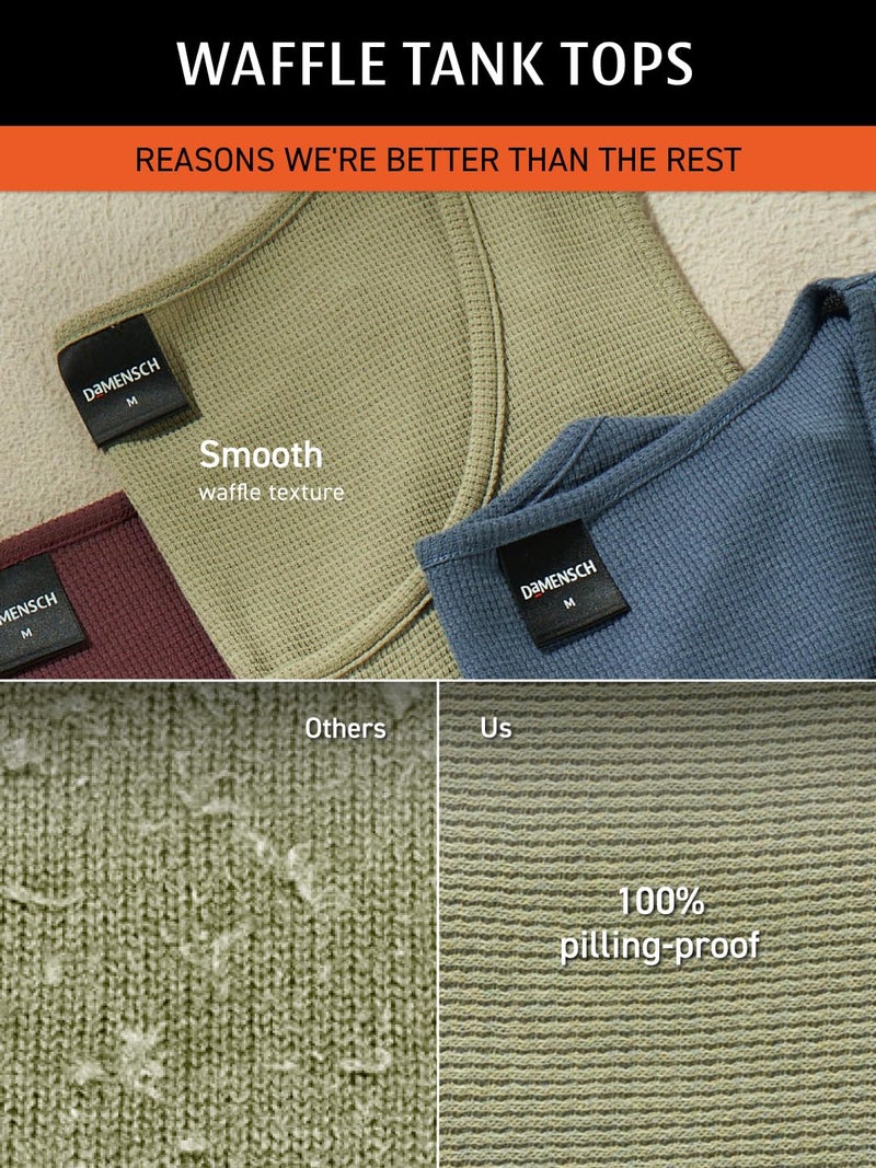 DAMENSCH Relaxed Fit Cotton Rich Blend Waffle Texture Anti- Bacterial Super Premium Solid Tank Top Gym T Shirts for Men Pack of 1-Willow Green-M - Image 2