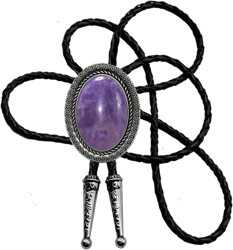 Moranse Bolo Tie With Emerald Blue and Black or More Colors Stone Celtic Style Genuine and Cowhide Rope - Image 1